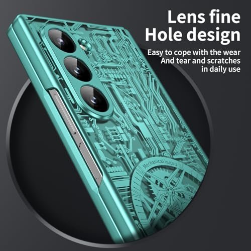Ximand For Samsung Galaxy Z Fold 6 Case With Mechanical Legend Pattern Front Screen Protector Sleek Design Holographic Texture Plating Folding Completely 360 Full Protection Green Featured
