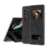 XIMAND for Samsung Galaxy Z Fold 6 Maghetic Flip Folding Case, Open Window Design, High Luxurious Business Napa Leather Hidden Kickstand Full Body Hinge Protective Slim Cover - Black