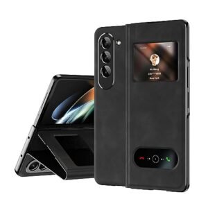 Ximand For Samsung Galaxy Z Fold 6 Maghetic Flip Folding Case Open Window Design High Luxurious Business Napa Leather Hidden Kickstand Full Body Hinge Protective Slim Cover Black Featured