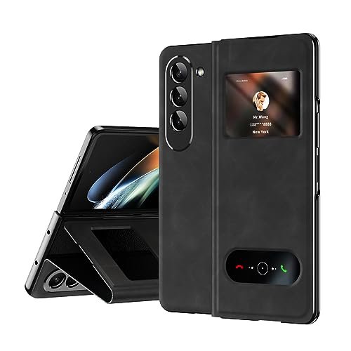 Ximand For Samsung Galaxy Z Fold 6 Maghetic Flip Folding Case Open Window Design High Luxurious Business Napa Leather Hidden Kickstand Full Body Hinge Protective Slim Cover Black Featured
