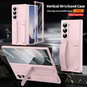 Ximand For Samsung Galaxy Z Fold 6 Protect Case With Wristband Standbulit In Screen Lens Protection Shockproof Full Body Drop Fall Protection Pink Featured