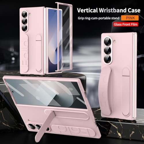 Ximand For Samsung Galaxy Z Fold 6 Protect Case With Wristband Standbulit In Screen Lens Protection Shockproof Full Body Drop Fall Protection Pink Featured