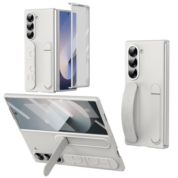 Ximand For Samsung Galaxy Z Fold 6 Protect Case With Wristband Standbulit In Screen Lens Protection Shockproof Full Body Drop Fall Protection White Featured