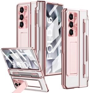 Yqodsz For Samsung Galaxy Z Fold 6 2024 Clear Case With Flat Hinge Protection Z Fold 6 5g Case Built In Screen Protector Kickstand All Inclusive Protective Cover Case For Z Fold 6 Pink Featured