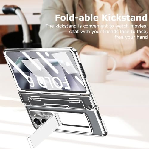 Yqodsz For Samsung Galaxy Z Fold 6 2024 Clear Case With Flat Hinge Protection Z Fold 6 5g Case Built In Screen Protector Kickstand All Inclusive Protective Cover Case For Z Fold 6 Silver Featured
