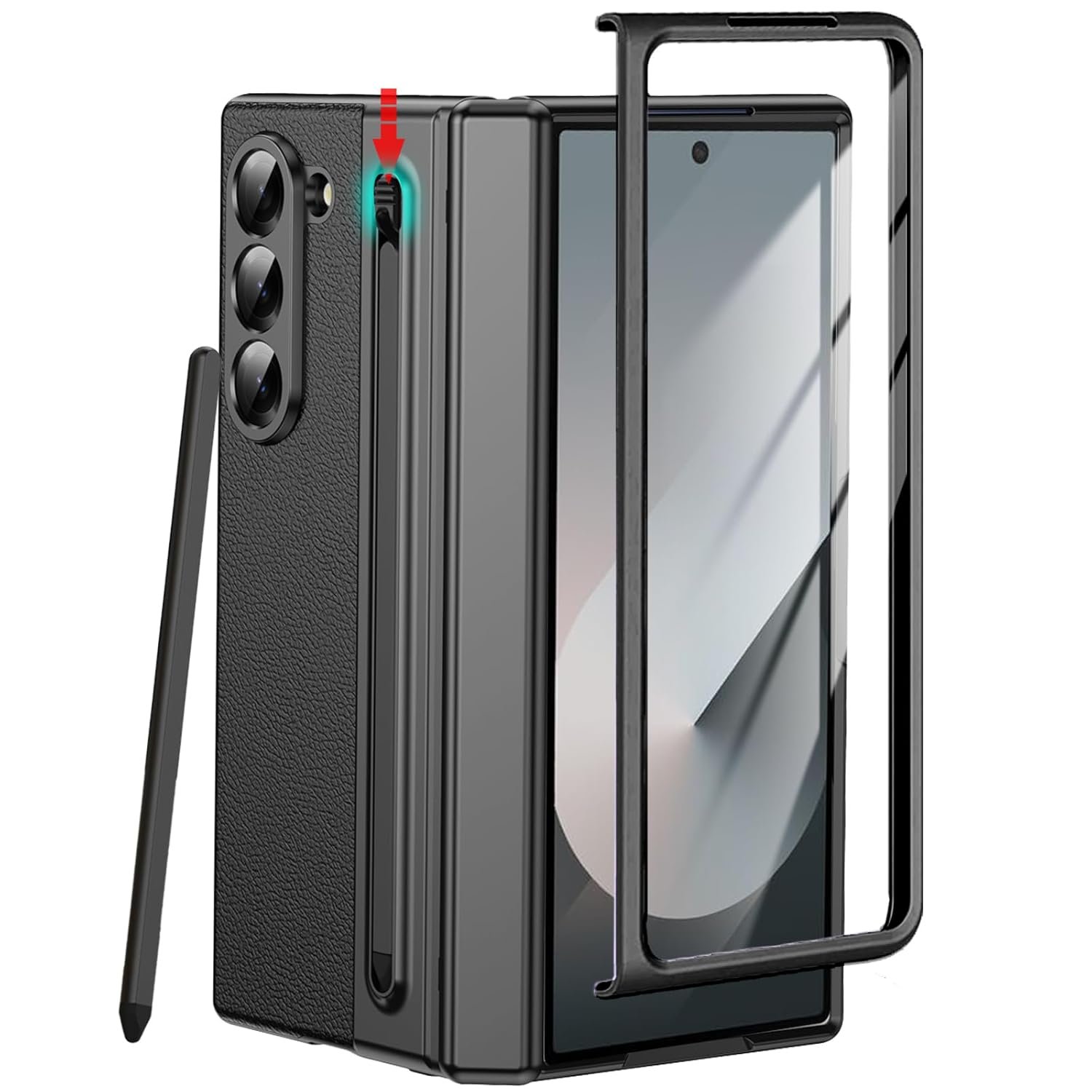Yqodsz For Samsung Galaxy Z Fold 6 Case With S Pen Holder Slim Stylus Premium Leather Z Fold 6 Pen Holder Case With Hinge Protection Full Coverage Screen Protector Slim Case For Z Fold 6 Black Featured