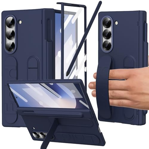 Yqodsz For Samsung Galaxy Z Fold 6 Case With S Pen Holder Slim Stylus Z Fold 6 Kickstand Case With Hand Strap Hinge Protection Screen Protector Raised Edge Protection Cover Case For Z Fold 6 Blue Gallery 2