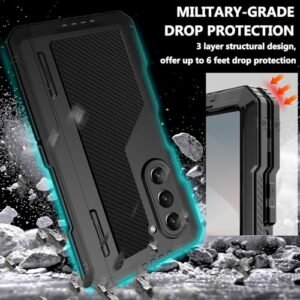 Yqodsz For Samsung Galaxy Z Fold 6 Case With S Pen Holder Stylus Z Fold 6 Metal Case With Hinge Protection Screen Protector Military Rugged Heavy Duty Bumper Kickstand Case For Z Fold 6 Black Featured