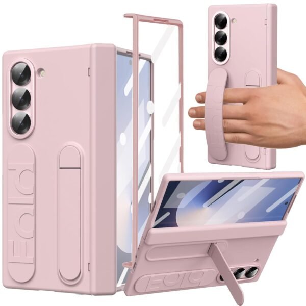 Yqodsz For Samsung Galaxy Z Fold 6 Case With Wrist Strap Fold6 Hand Strap Case With Kickstand Hinge Protector Screen Protector Raised Edge Protection Wristband All Inclusive Cover For Z Fold 6 Pink Gallery 2