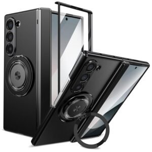 Yqodsz For Samsung Galaxy Z Fold 6 Magnetic Case 360 Rotating Magnetic Ring Holder Z Fold 6 Case Kickstand Hinge Protection Supports Wireless Charging Protective Cover Case For Z Fold 6 Black Featured