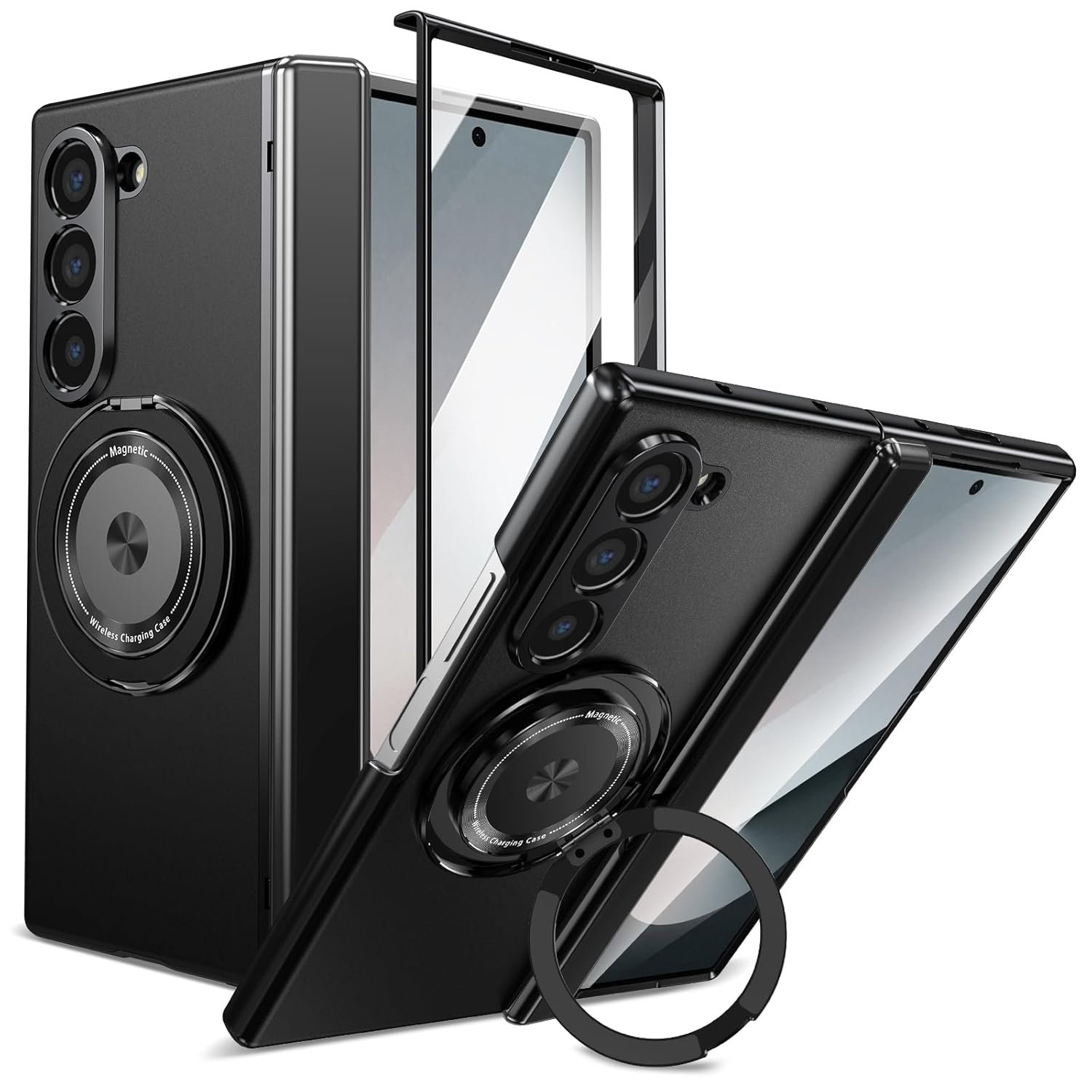 Yqodsz For Samsung Galaxy Z Fold 6 Magnetic Case 360 Rotating Magnetic Ring Holder Z Fold 6 Case Kickstand Hinge Protection Supports Wireless Charging Protective Cover Case For Z Fold 6 Black Featured
