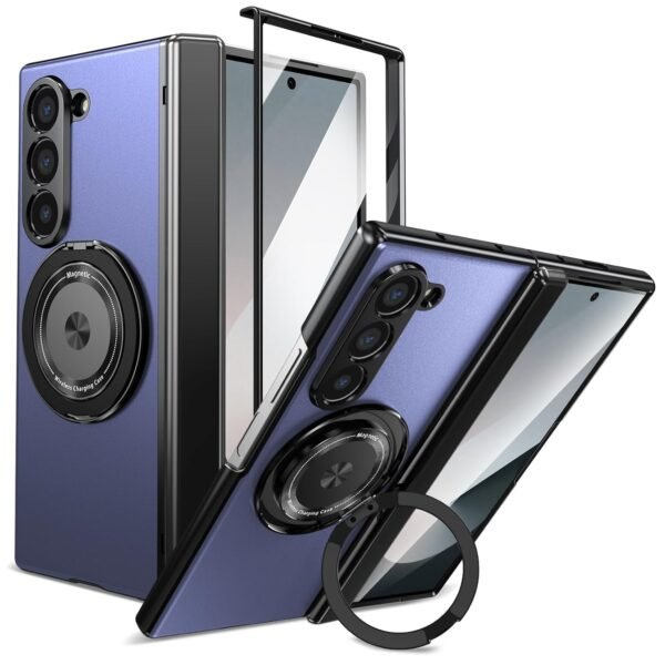 Yqodsz For Samsung Galaxy Z Fold 6 Magnetic Case 360 Rotating Magnetic Ring Holder Z Fold 6 Case Kickstand Hinge Protection Supports Wireless Charging Protective Cover Case For Z Fold 6 Blue Gallery 5