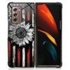 Zhegailian Compatible With Samsung Galaxy Z Fold2 5G Case,Pattern Design Hard PC Back Cover Non-Slip Shock Absorption Protective Case For Samsung Galaxy Z Fold2 5G For Women-Retro Sunflower Flag