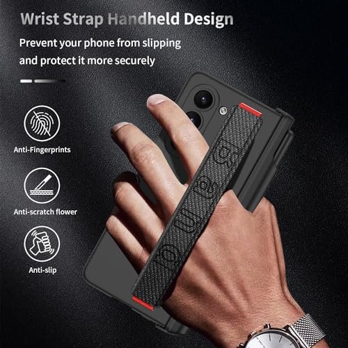 Zofit For Samsung Galaxy Z Fold 5 Case With Wrist Strap Z Fold 5 Case With Screen Protector Magnetic Hinge Protection With S Pen Slot Military Grade Shockproof Protective Case Carbon Fiber Featured