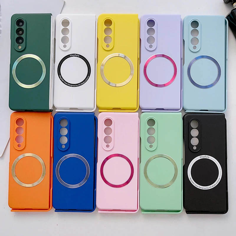 Case For Samsung Galaxy Z Fold 4 Z Fold 3 Macaron Skin Sensing Magnetic Suction Hard Mobile Phone Case Cover