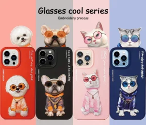 3d Embroidery Trendy Fashion Sunglasses Cute Pet Cat Phone Case For Iphone14 Iphone13 Pro Promax Featured