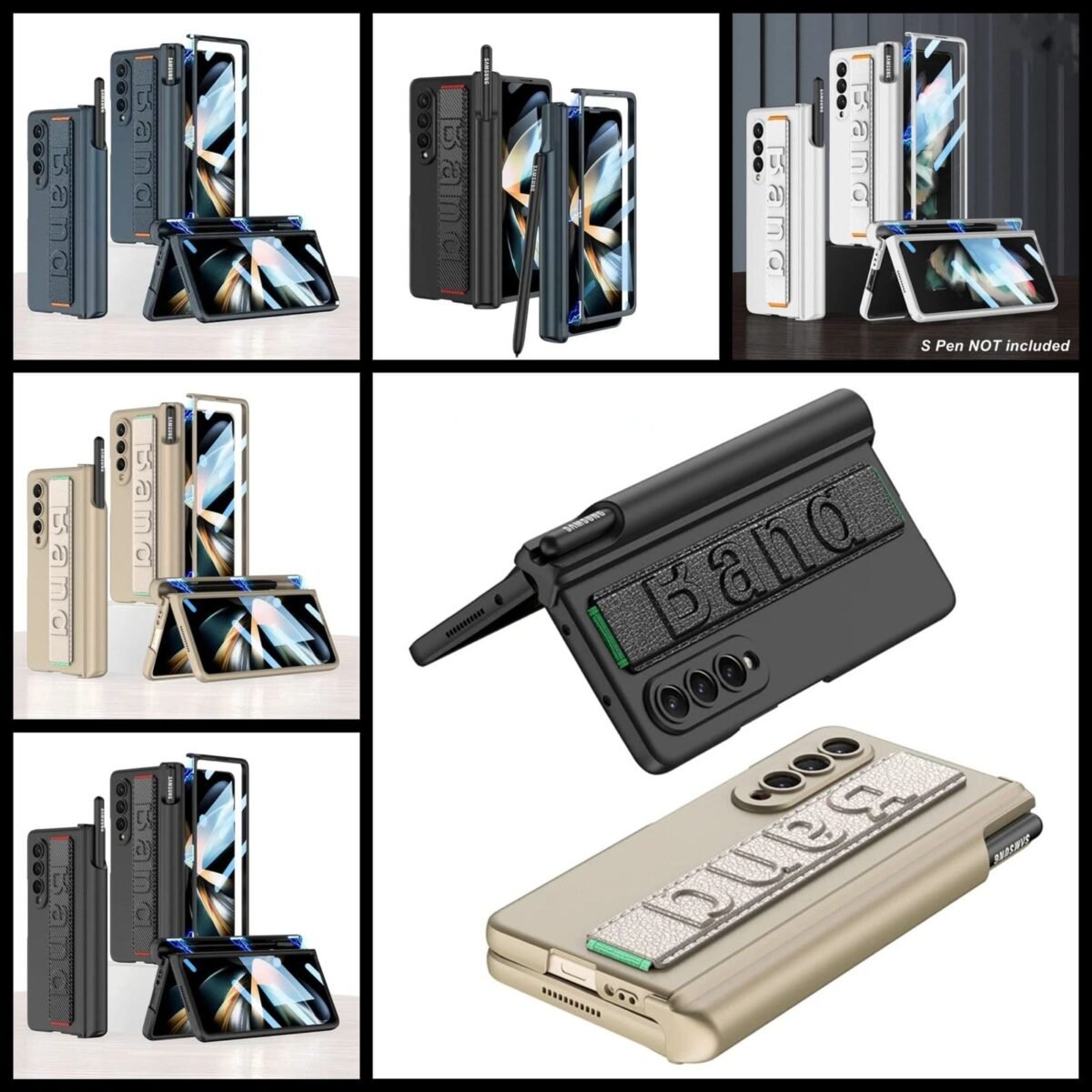5 Colours Anti Shock Wristband Matte Hard Pc Cover With Glass Film Magnetic Hinge Pen Holder Case For Samsung Galaxy Z Fold3 Fold4 Fold5 Gallery 1