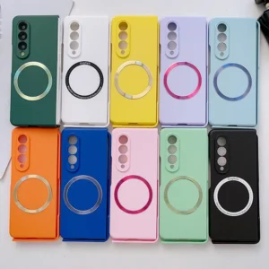 Case For Samsung Galaxy Z Fold 4 Z Fold 3 Macaron Skin Sensing Magnetic Suction Hard Mobile Phone Case Cover Featured