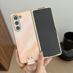 Case For Samsung Galaxy Z Fold5 Z Fold4 Z Fold3 Plating Gradient Large Wave Rivet Ring Buckle Hard Mobile Phone Case Cover Featured