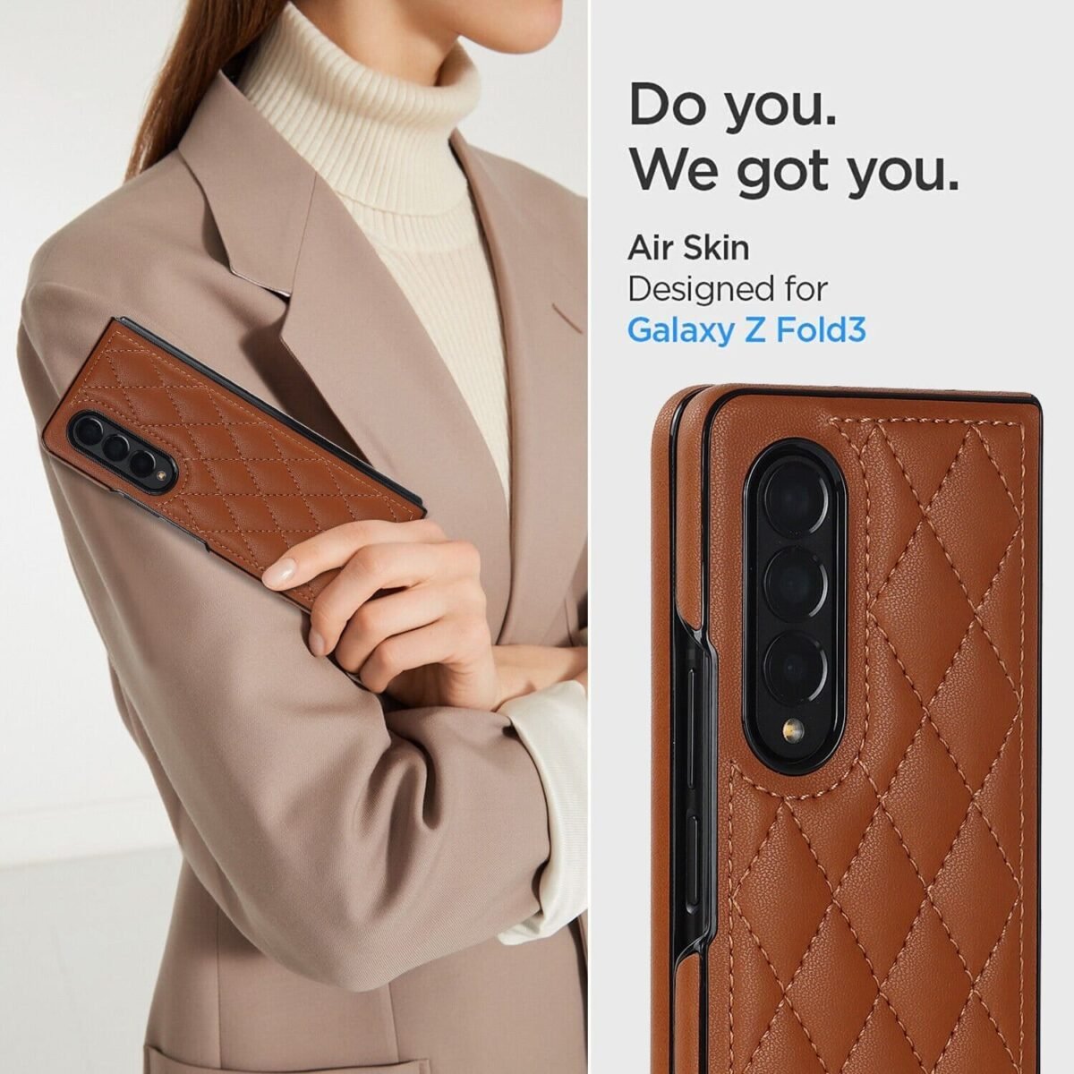 Check Patterned Cushion Feel Leather Cover For Samsung Galaxy Z Fold 4 3 7 Colors Gallery 1