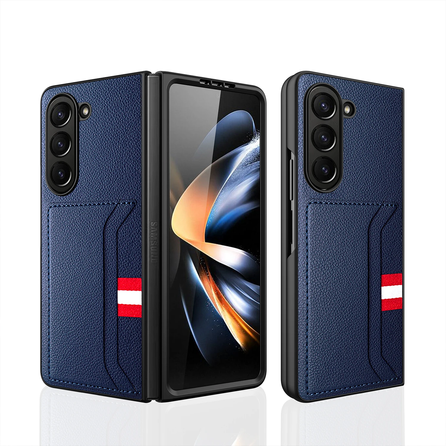 Clemence Leather Phone Case For Samsung Galaxy Z Fold5 Fold4 Fold3 Fold 5 4 3 5g With Card Holder Fall Prevention Cover Featured