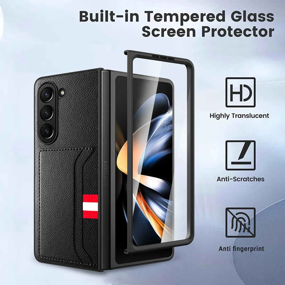 Clemence Leather Phone Case For Samsung Galaxy Z Fold5 Fold4 Fold3 Fold 5 4 3 5g With Card Holder Fall Prevention Cover Gallery 1