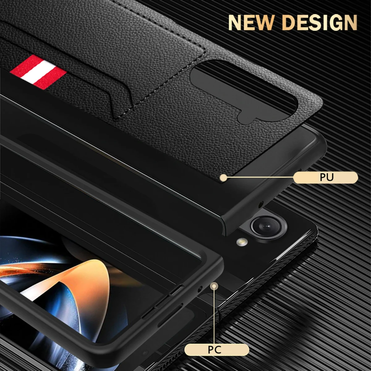 Clemence Leather Phone Case For Samsung Galaxy Z Fold5 Fold4 Fold3 Fold 5 4 3 5g With Card Holder Fall Prevention Cover Gallery 2