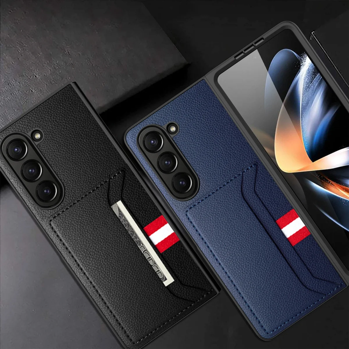Clemence Leather Phone Case For Samsung Galaxy Z Fold5 Fold4 Fold3 Fold 5 4 3 5g With Card Holder Fall Prevention Cover Gallery 4