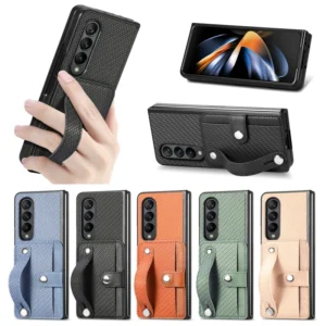 Creative Flip Wallet Card Phone Cover For Samsung Galaxy Z Fold 5 4 3 2 Full Protection Anti Drop Wrist Strap Folding Phone Case Featured