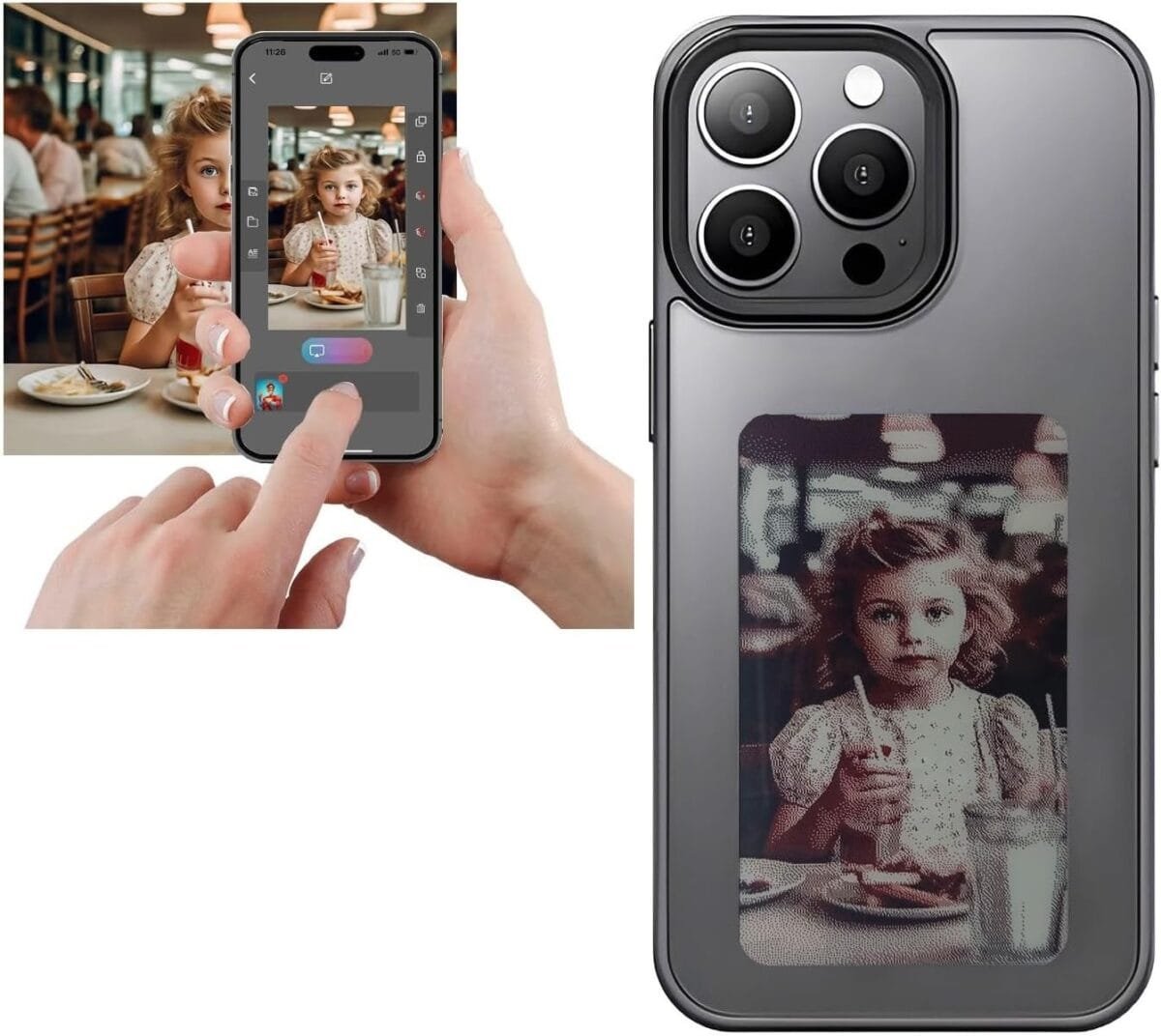Diy E Ink Smart Display Photo On Rear Projection On Back Cover For Iphone14 Iphone15 Pro Promax 3 Colours Gallery 31