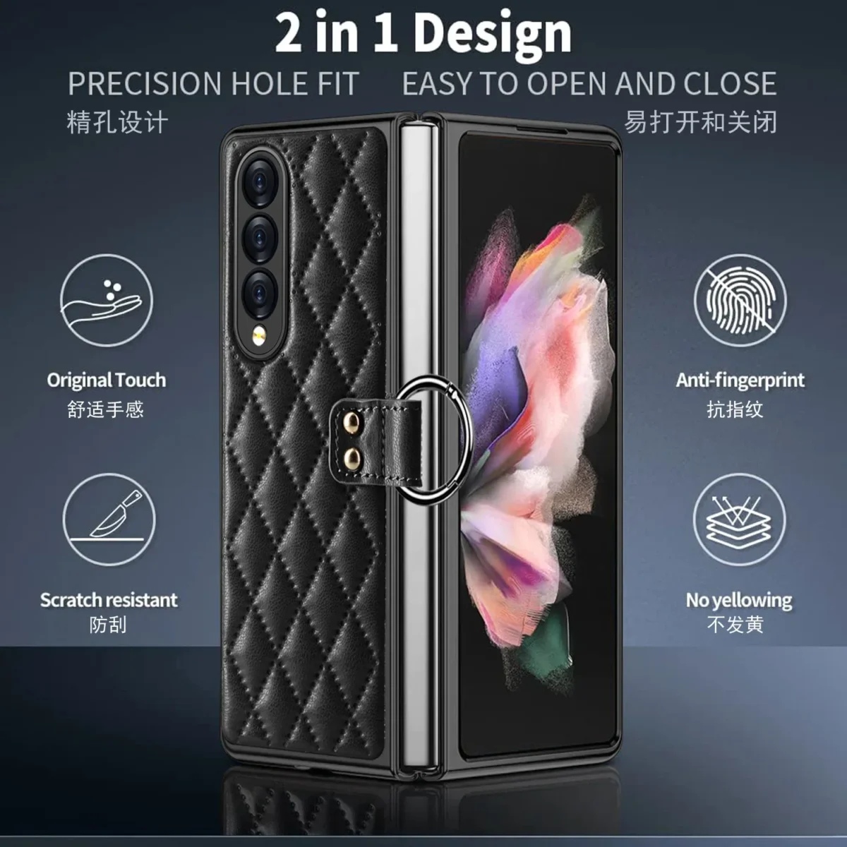 Electroplated Diamond Plaid Protective Cover With Shell Membrane Ring For Samsung Z Fold4 Fold3 Gallery 3