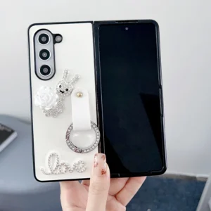 Electroplated Diamond Rabbit Phone Case For Samsung Galaxy Z Fold 5 4 3 Fold5 Fold4 Fold3 5g Ring Hard Shell Protective Cover Gallery 3