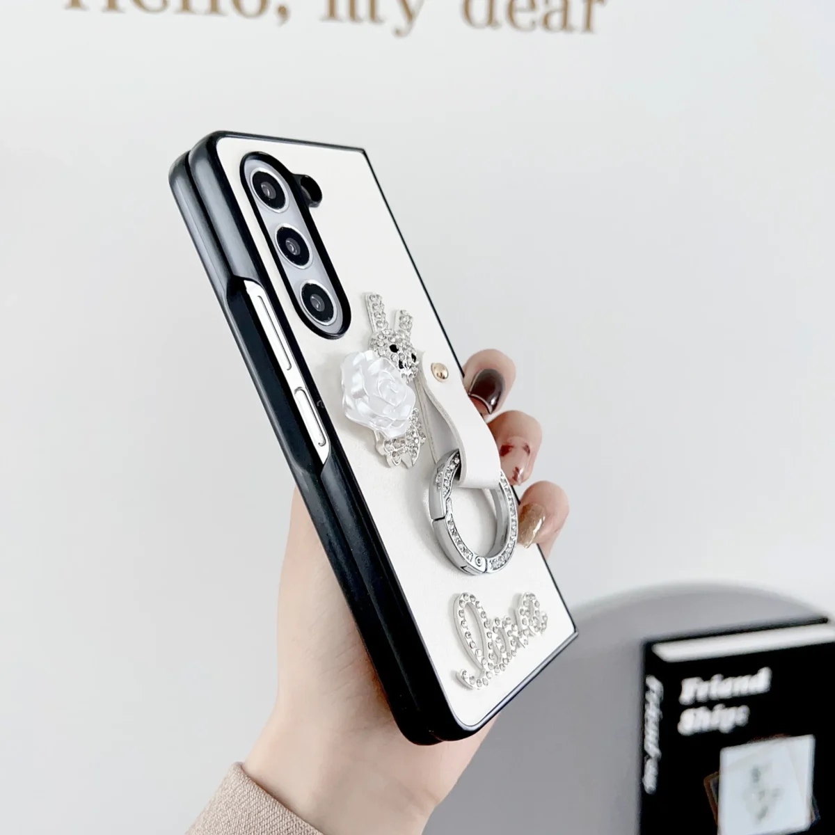Electroplated Diamond Rabbit Phone Case For Samsung Galaxy Z Fold 5 4 3 Fold5 Fold4 Fold3 5g Ring Hard Shell Protective Cover Gallery 4