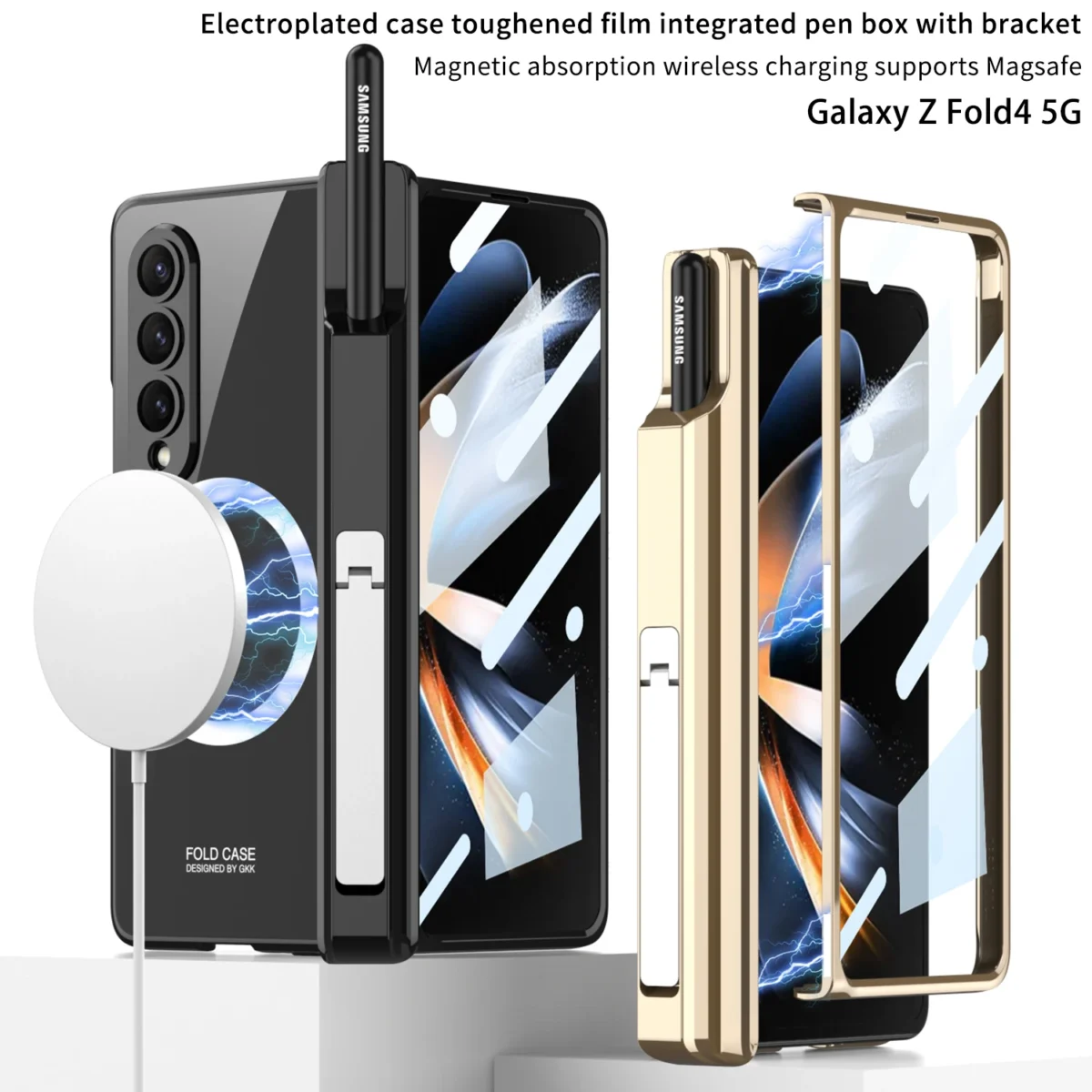 Electroplated Pen Box Case Mag Safe Wireless Charging For Samsung Galaxy Z Fold3 Fold4 Gallery 1