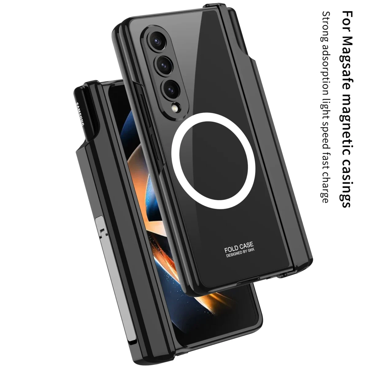 Electroplated Pen Box Case Mag Safe Wireless Charging For Samsung Galaxy Z Fold3 Fold4 Gallery 2