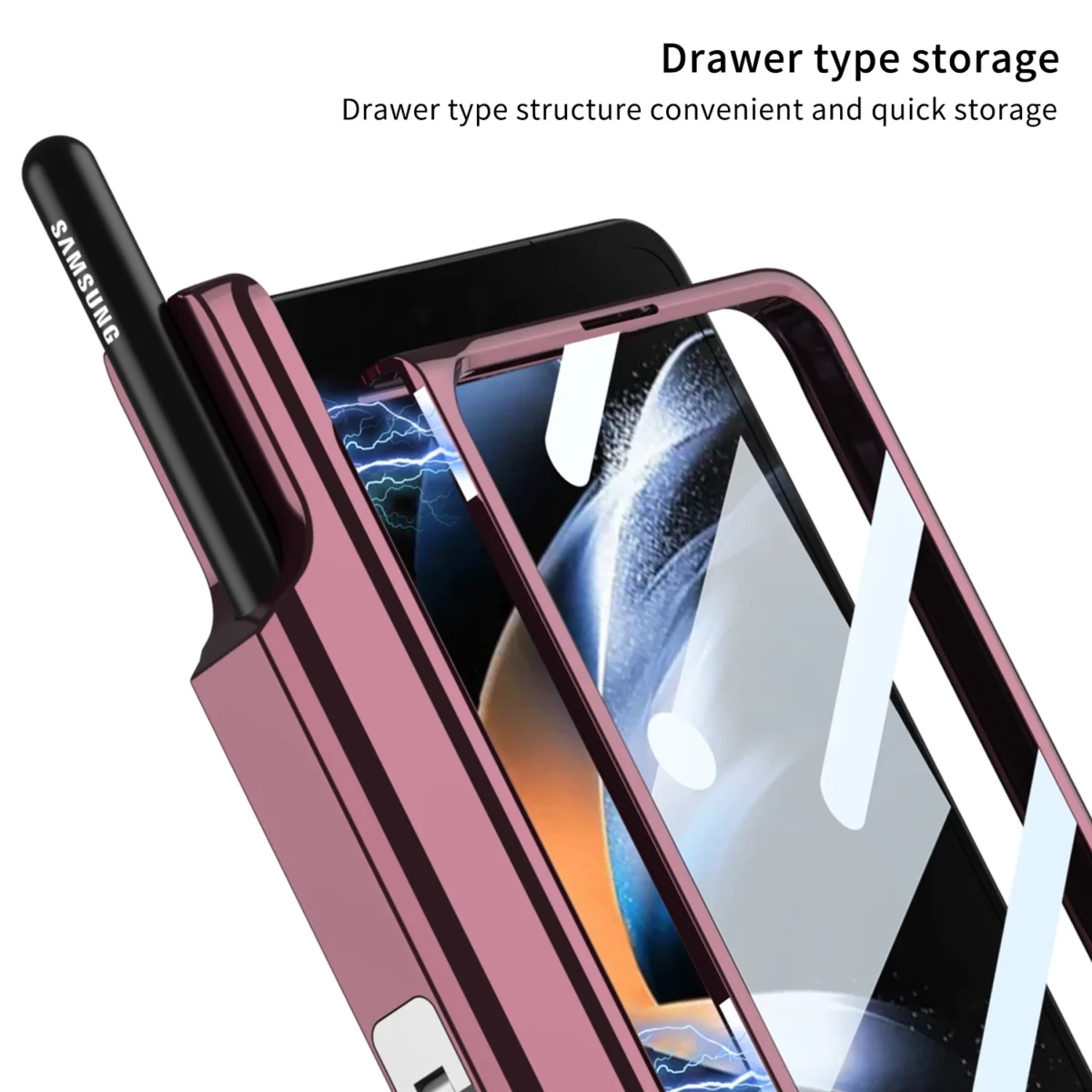 Electroplated Pen Box Case Mag Safe Wireless Charging For Samsung Galaxy Z Fold3 Fold4 Gallery 4