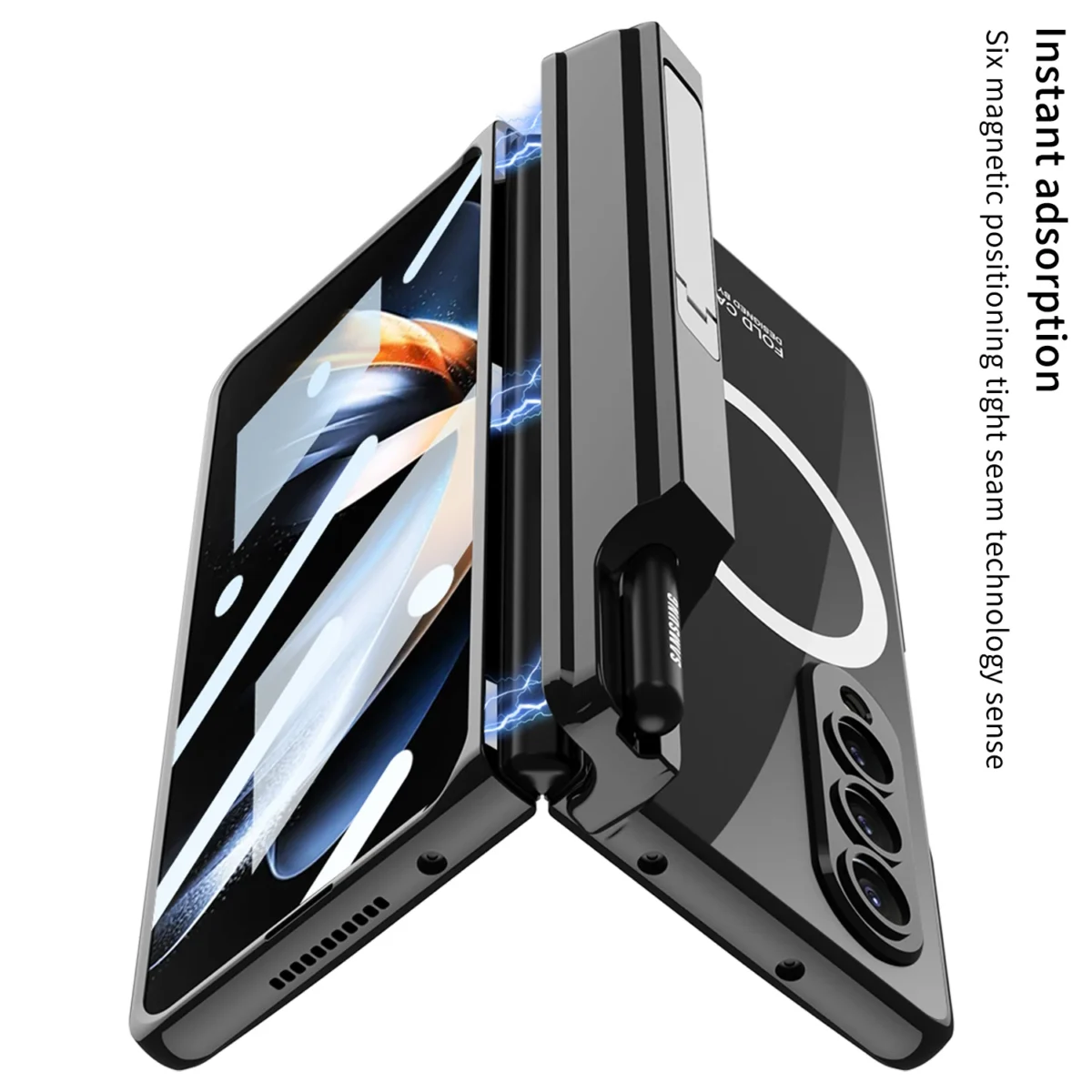 Electroplated Pen Box Case Mag Safe Wireless Charging For Samsung Galaxy Z Fold3 Fold4 Gallery 5