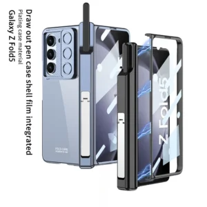 Electroplating Bracket Magnetic Suction Pen Holder Hinge Sliding Window Shell Membrane Case For Samsung Z Fold5 Featured