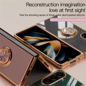 Electroplating Magnetic Ring Holder Hard Shell Shockproof Cover For Galaxy Z Fold4 Fold5 Featured