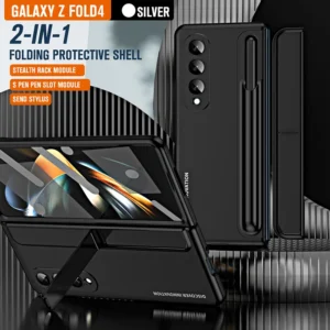 For Samsung Galaxy Z Fold 4 Z Fold 3 Folding Hinge Bracket Gold Armor Pen Slot 360 All Inclusive Hard Mobile Phone Case Cover Featured