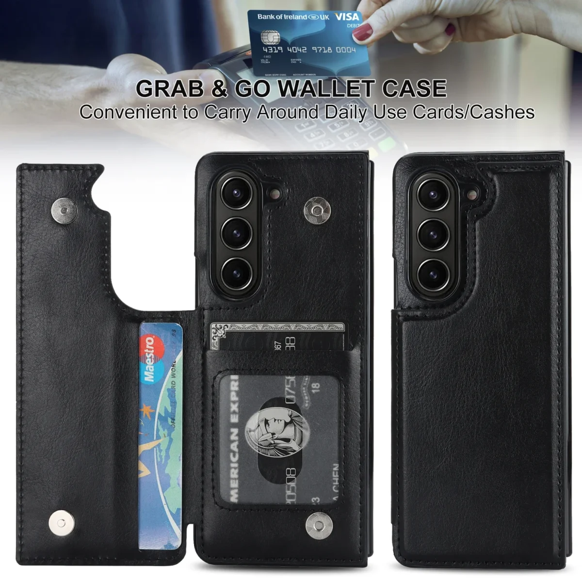 For Samsung Galaxy Z Fold 5 4 3 5g Case Luxury Vintage Pu Leather Wallet Card Slot Magnetic Holder Folding Shockproof Hard Cover Featured