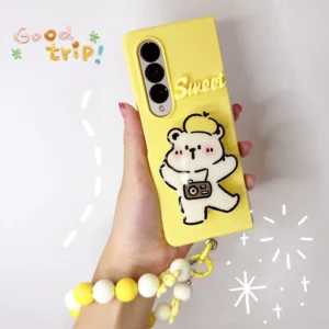 Funda Case For Samsung Galaxy Z Fold4 Z Fold3 Sweet Camera Bear Bracket Shockproof Protetcion Mobile Phone Case Cover Z Fold4 Featured