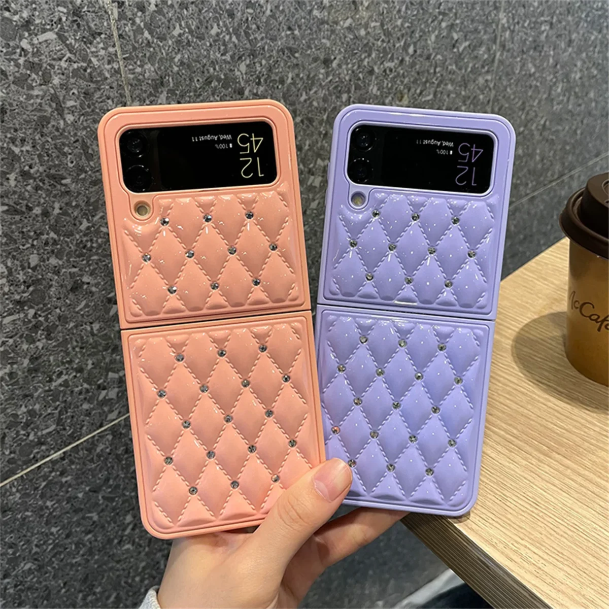 Korean Luxury Glitter Rhinestones Retro Diamond Rhombus Case For Samsung Galaxy Z Flip3 Flip4 Gallery 1