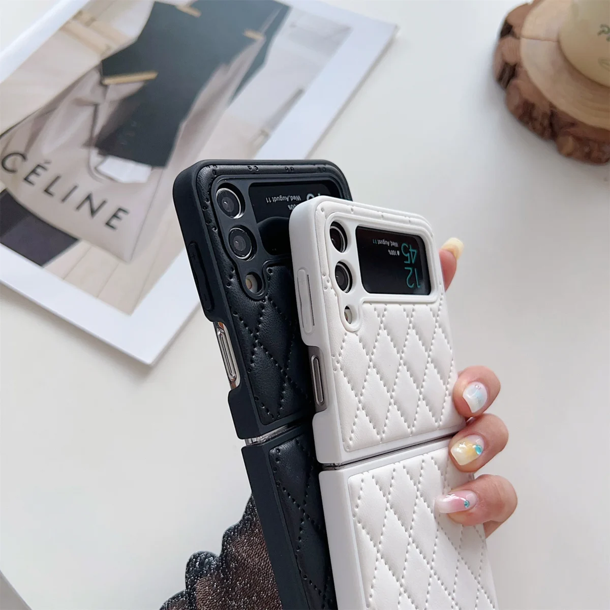 Korean Luxury Rhombus Diamond Phone Case For Samsung Galaxy Z Flip4 Flip3 Gallery 5