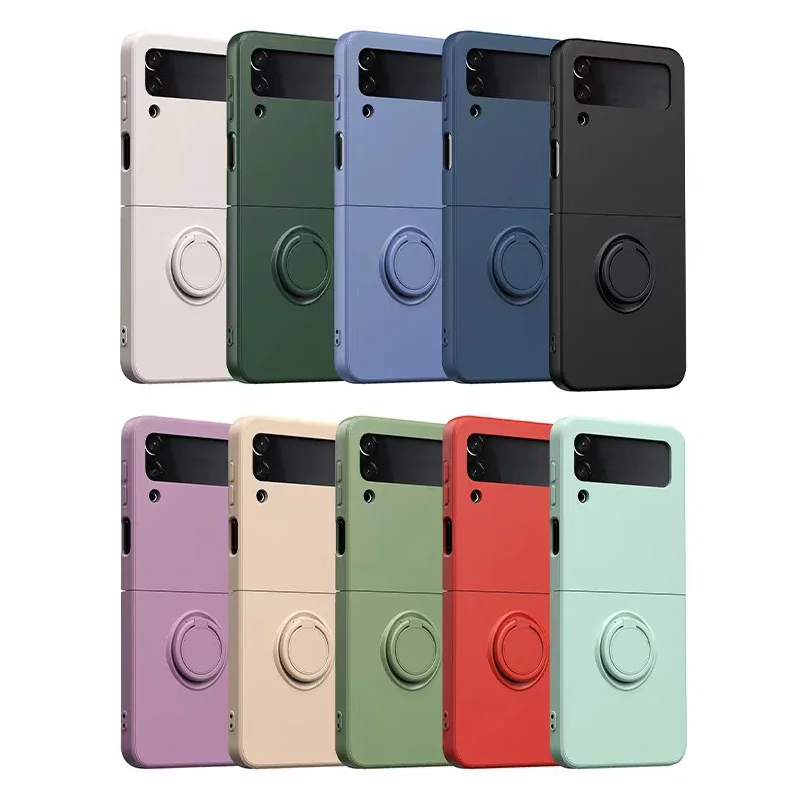 Liquid Silicone Phone Case For Samsung Galaxy Z Flip 4 Flip3 Flip4 Flip3 5g Ring Holder Stand Kickstand Shockproof Folding Cover Featured