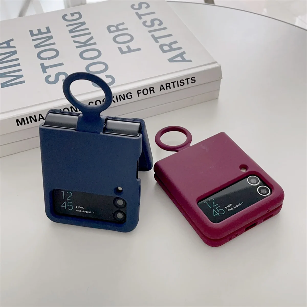 Liquid Silicone Solid Color Soft Case With Ring For Samsung Galaxy Z Flip4 Flip3 Gallery 5