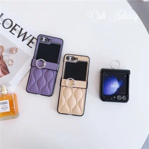 Luxury 3d Wave Pattern Ring Phone Holder Leather Case Cover For Samsung Galaxy Z Flip 5 Z Flip 4 Z Flip 3 5g Folding Back Cover Featured