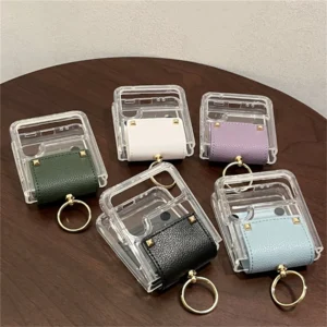 Luxury Korean Ring Candy Colour Leather Transparent Case For Samsung Galaxy Z Flip3 Flip4 Featured