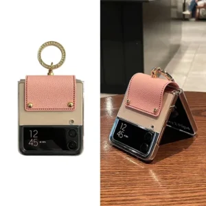 Luxury Korean Solid Leather Protection Glitter Ring Clear Case For Samsung Galaxy Z Flip4 Flip3 Featured