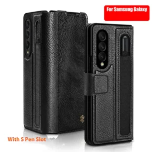 Luxury Pu Leather With Pen Pocket Flip Case For Galaxy Z Fold4 Fold3 Featured